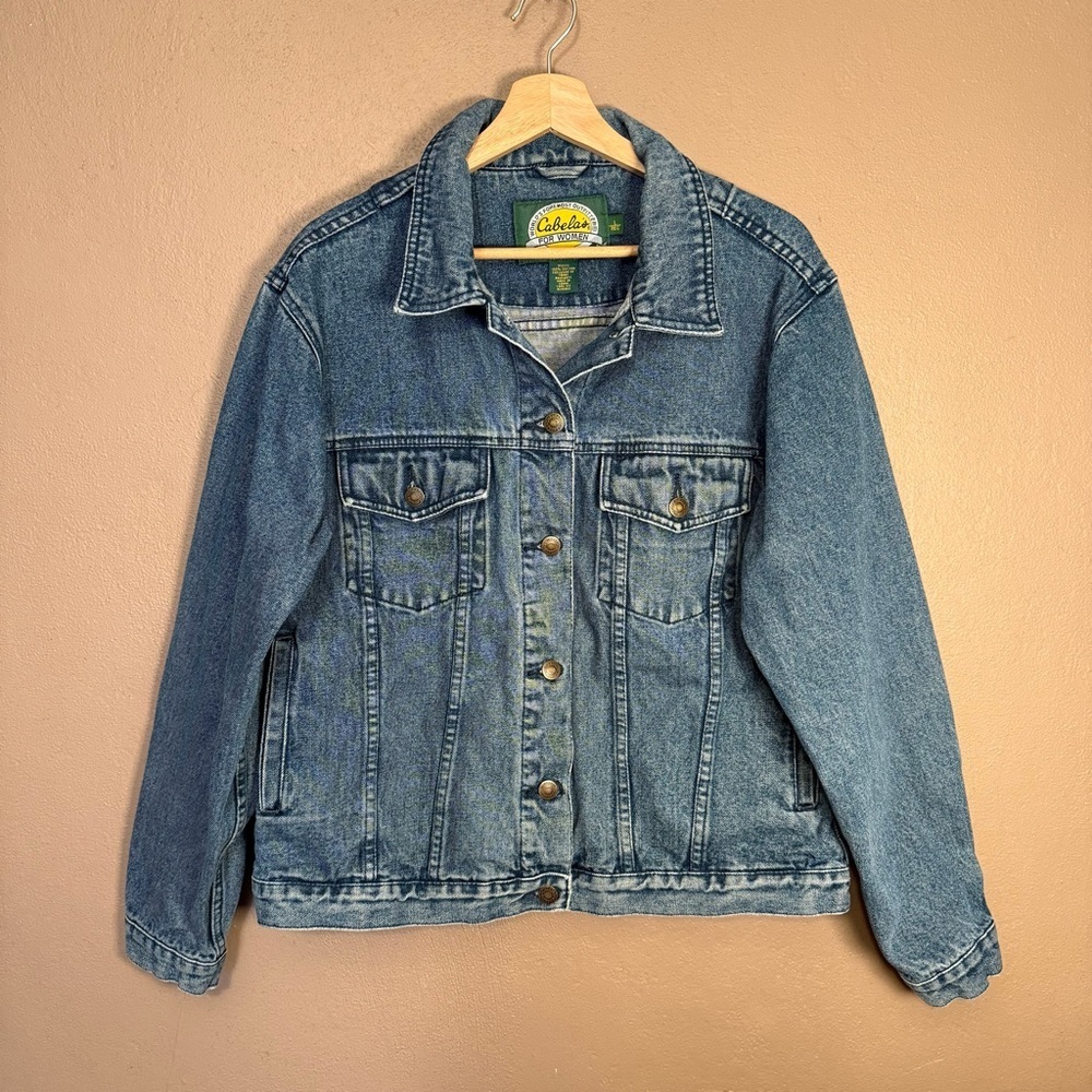 Cabela’s Denim Trucker Jean Jacket Full Button 100% Cotton Oversized Size Large